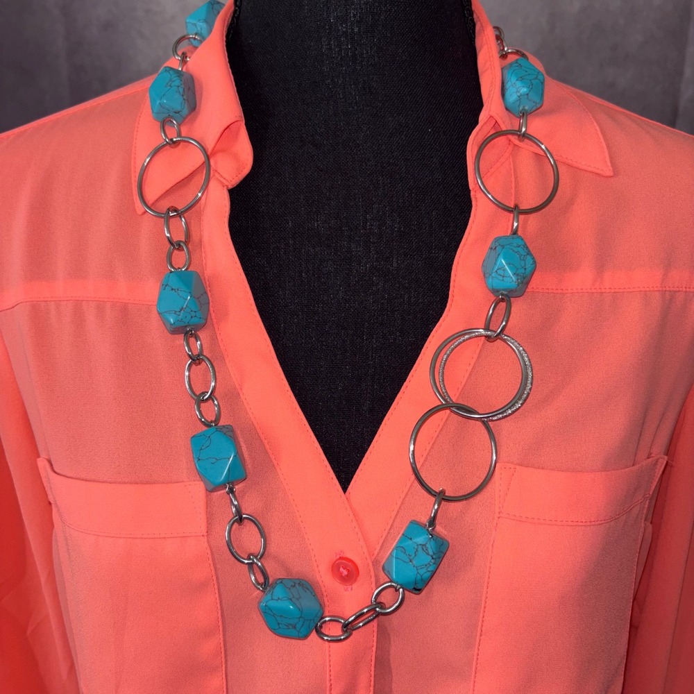Chico's‎ Turquoise & Silver Chunky Blue Boho Necklace